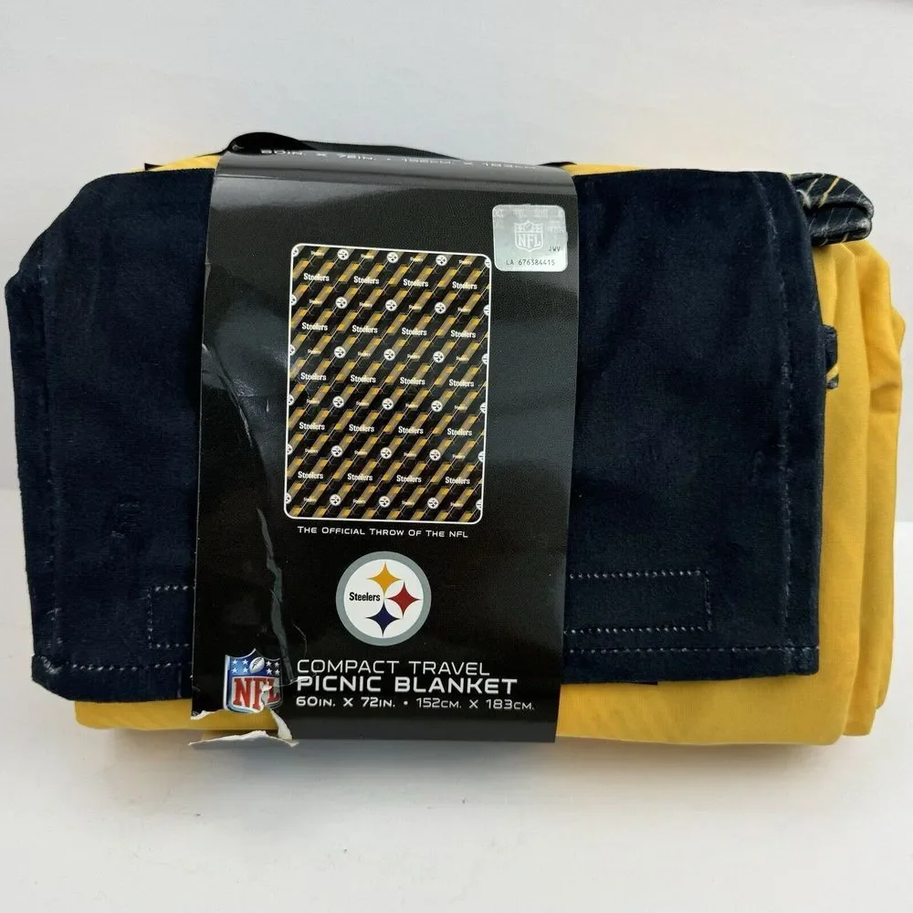 Pittsburgh Steelers Picnic Blanket Black/Gold Team Logo Compact Travel 60x72 NIP